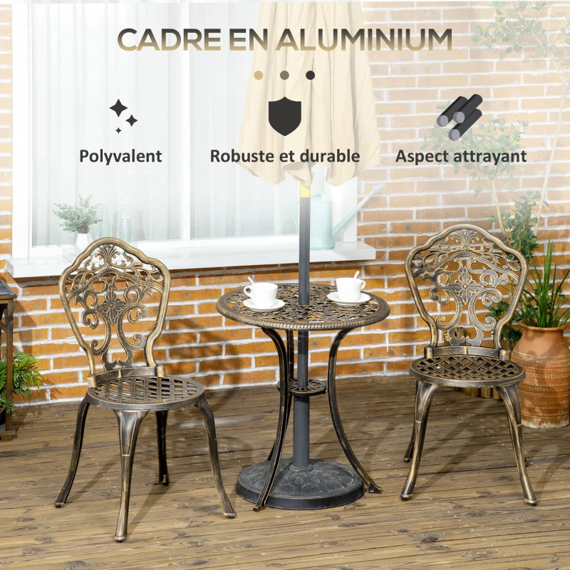 Outsunny Ensemble bistrot pour jardin en aluminium salon de jardin 3 pièces 2 chaises + table ronde imitation fer forgé