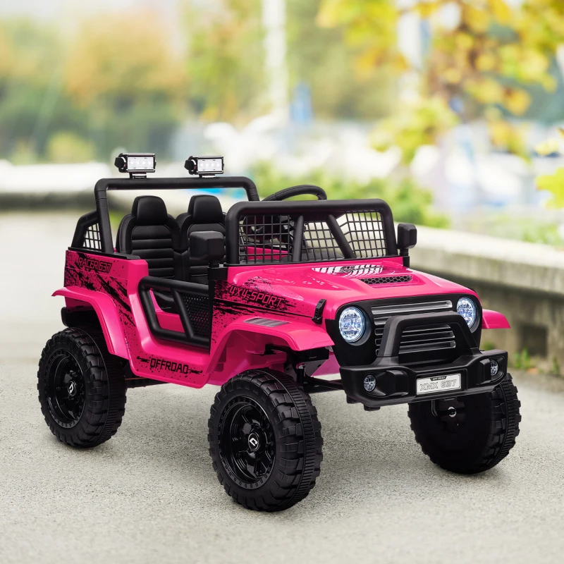 AIYAPLAY 12V Battery Powered Kids Ride-On Car, Electric Truck w/ Spring Suspension, Remote, Music, Horn, Lights, Pink