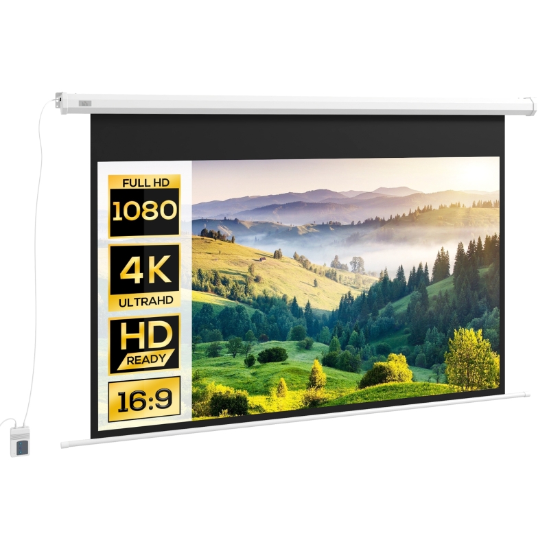 HOMCOM Pantalla de Proyección Eléctrica 84 Pulgadas Formato 16:9 con Mando a Distancia 186x105 cm Blanco
