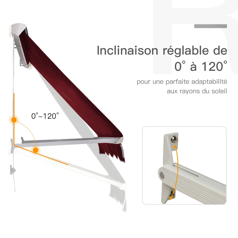 Outsunny Store banne Manuel Inclinaison réglable Aluminium Polyester imperméabilisé 70L x 180l cm Aubergine
