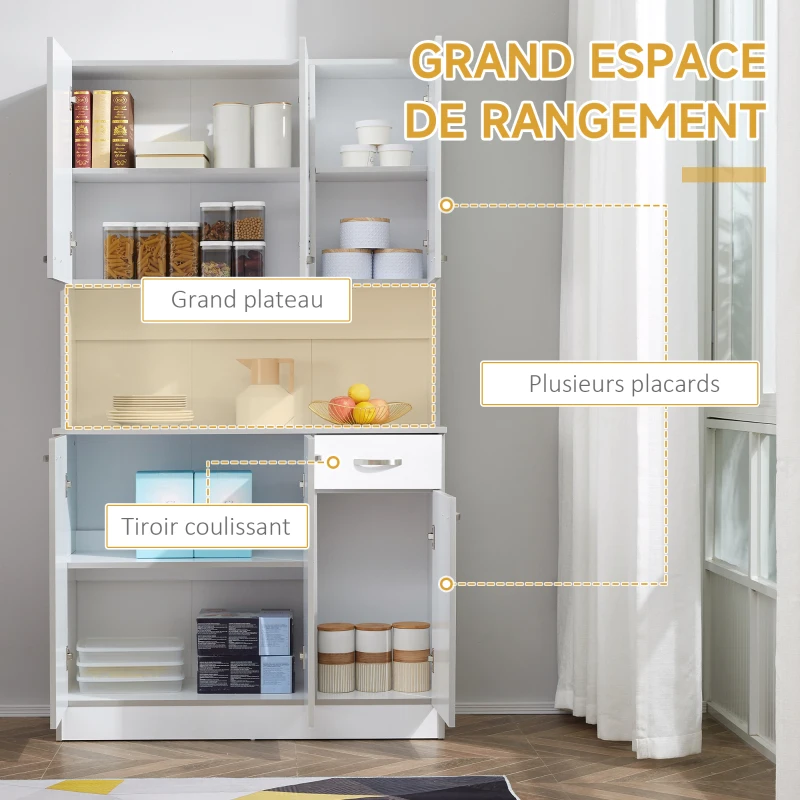 HOMCOM Buffet de cuisine armoire de cuisine contemporaine multi-rangements 6 portes 1 tiroir + grand plateau