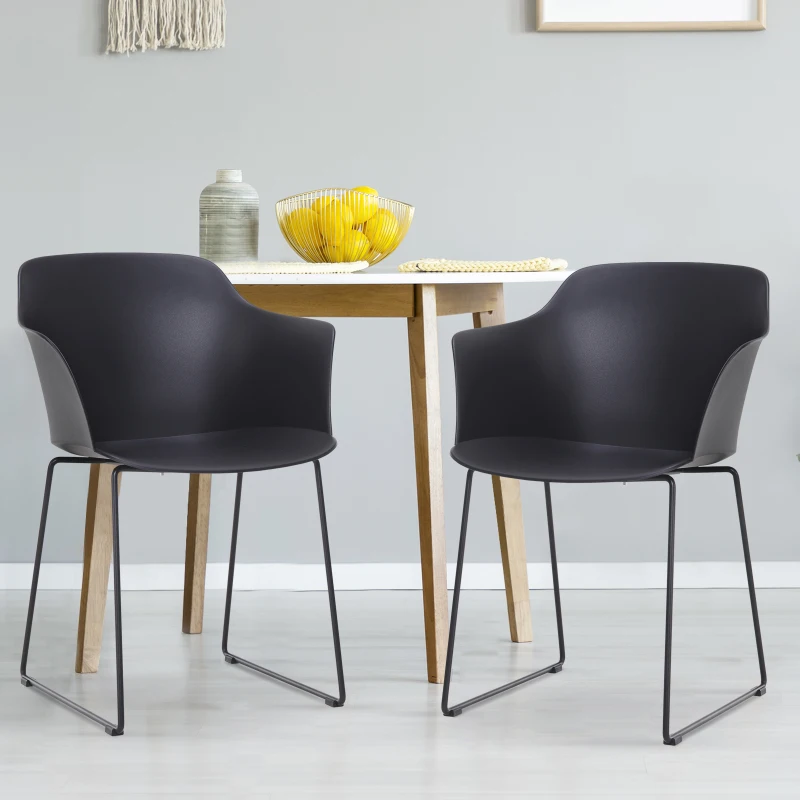 HOMCOM Lot de 2 chaises salle à manger chaise de salon avec accoudoirs pieds en métal 58 x 51 x 82 cm noir