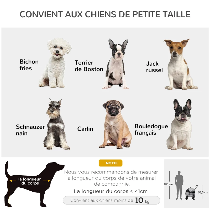 PawHut Poussette pour chien 2 en 1 pliante nacelle amovible coussin laisse de sécurité tissu 600D Oxford 81 x 68 x 98,5 cm gris