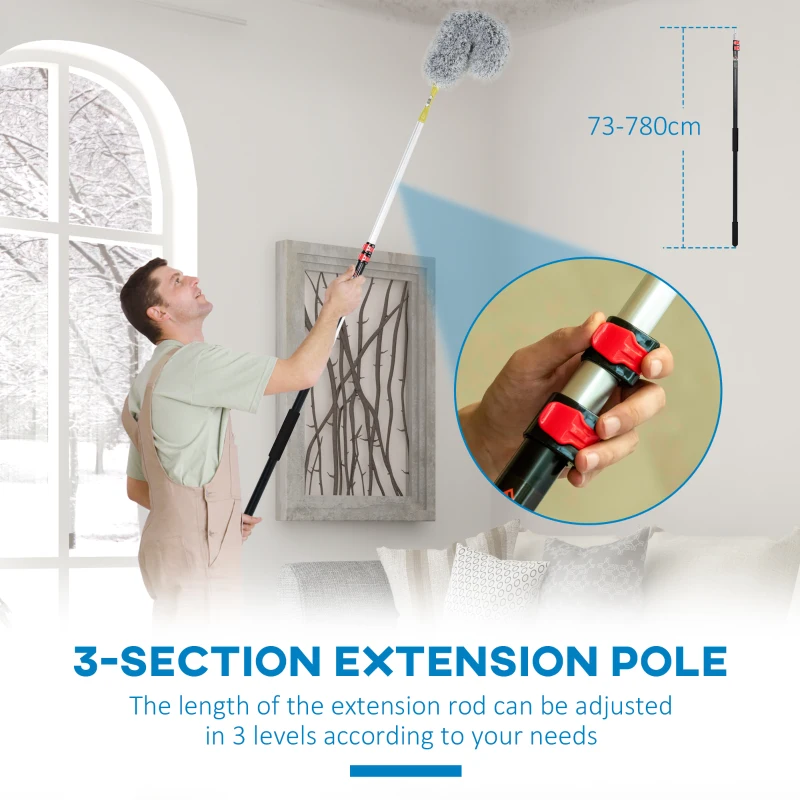 HOMCOM 4 Pieces Extendable Feather Duster with Aluminium Telescopic Pole 29"-71", Microfiber Duster Cleaning Kit with Bendable Head for Cleaning High Ceiling Fans, Blinds, Cobweb