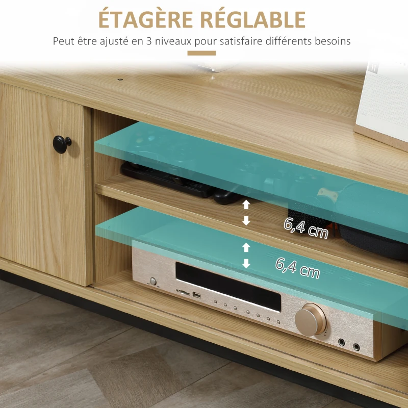 HOMCOM Meuble TV max. 50 pouces 3 compartiments 2 passe-câbles avec porte coulissante - dim. 120L x 39,5l x 46H cm
