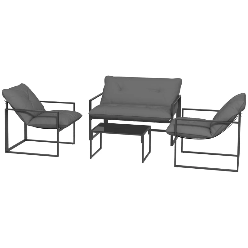 Outsunny Four-Piece Relaxed Back Garden Dining Set - Black/Grey