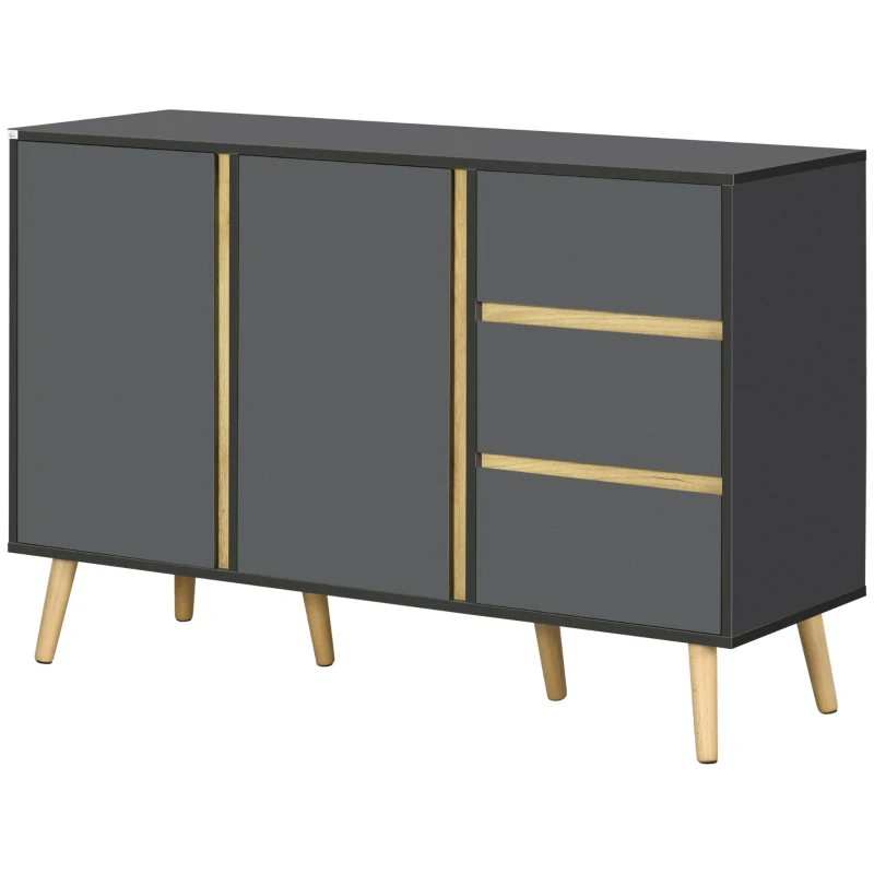 HOMCOM Sideboard, Modern Kitchen Cupboard with Double Doors and 3 Drawers, Adjustable Shelves for Living Dining Room, Dark Grey