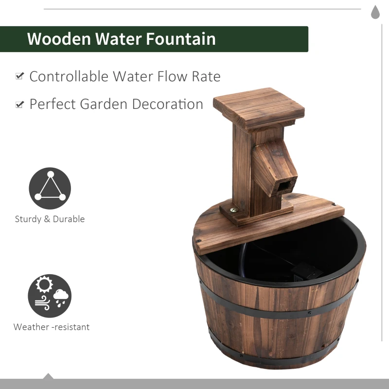 Outsunny Wood Barrel Patio Water Fountain Garden Decorative Ornament Water Feature with Electric Pump