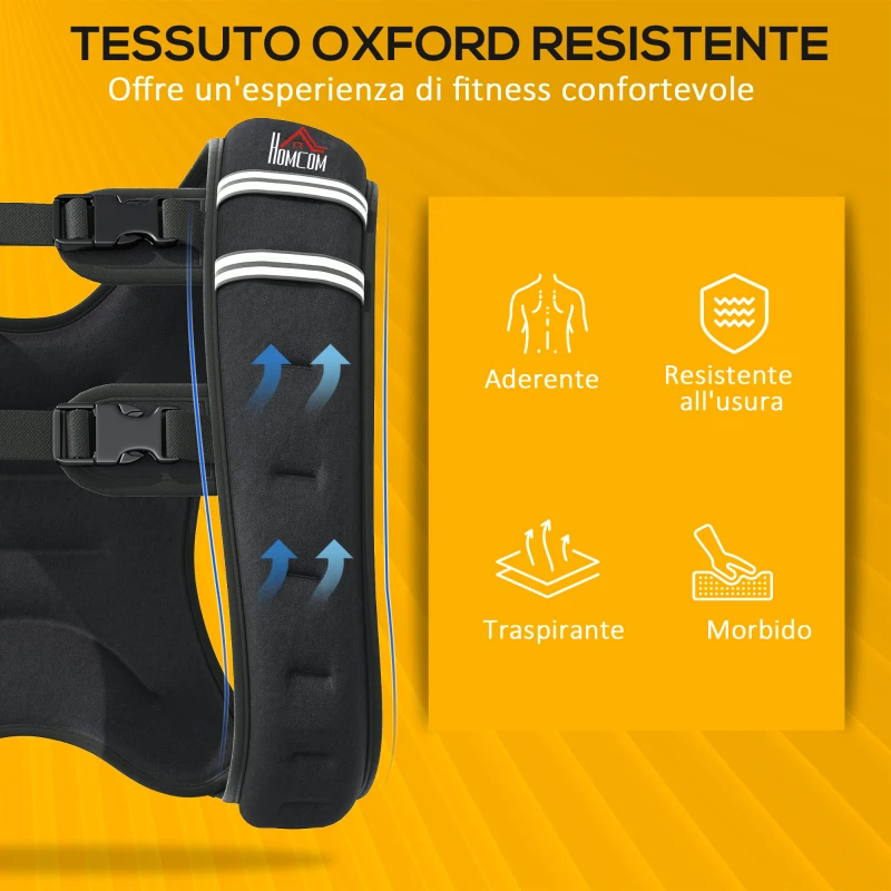 HOMCOM Giubbotto Zavorrato 10kg Traspirante con Tasca Portaoggetti e Spallacci, in tessuto Oxford, 40x35 cm, Nero
