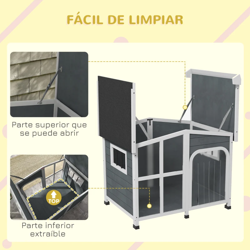 PawHut Casa para Perros Pequeños con Techo Abatible Frontal de Acrílico y Fondo Extraíble 101x66,5x70,5 cm Gris Oscuro