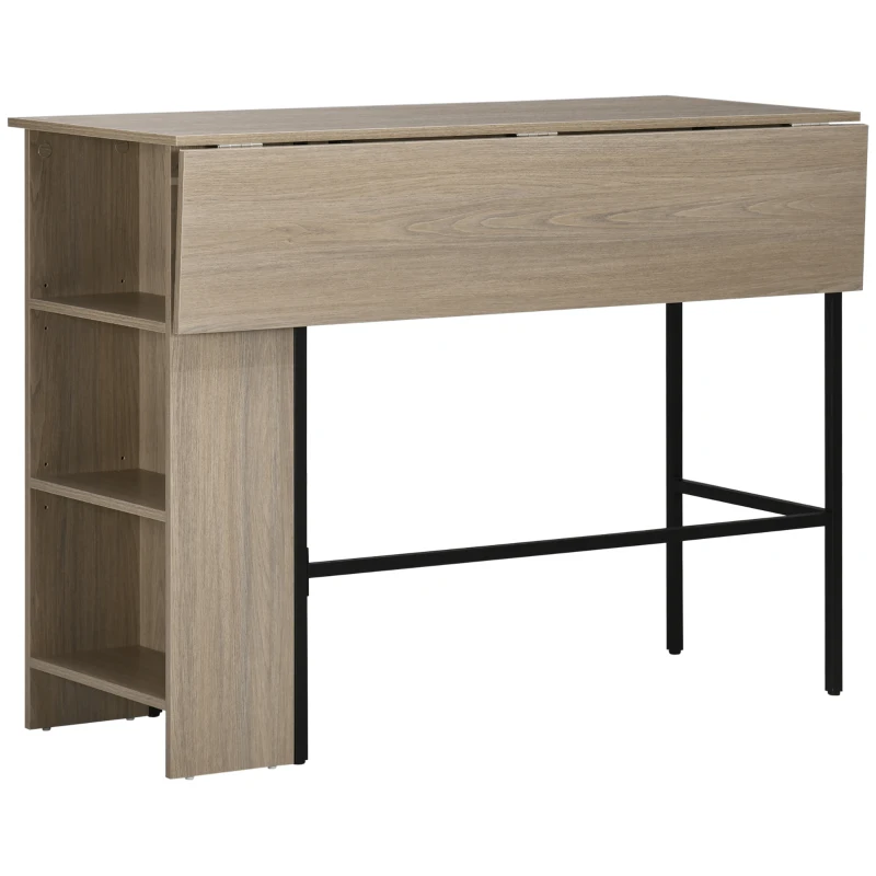 HOMCOM Ilot centra table de bar plateau latéral  rabattable et 3 étagères 120 x 76 x 91,4 cm gris clair