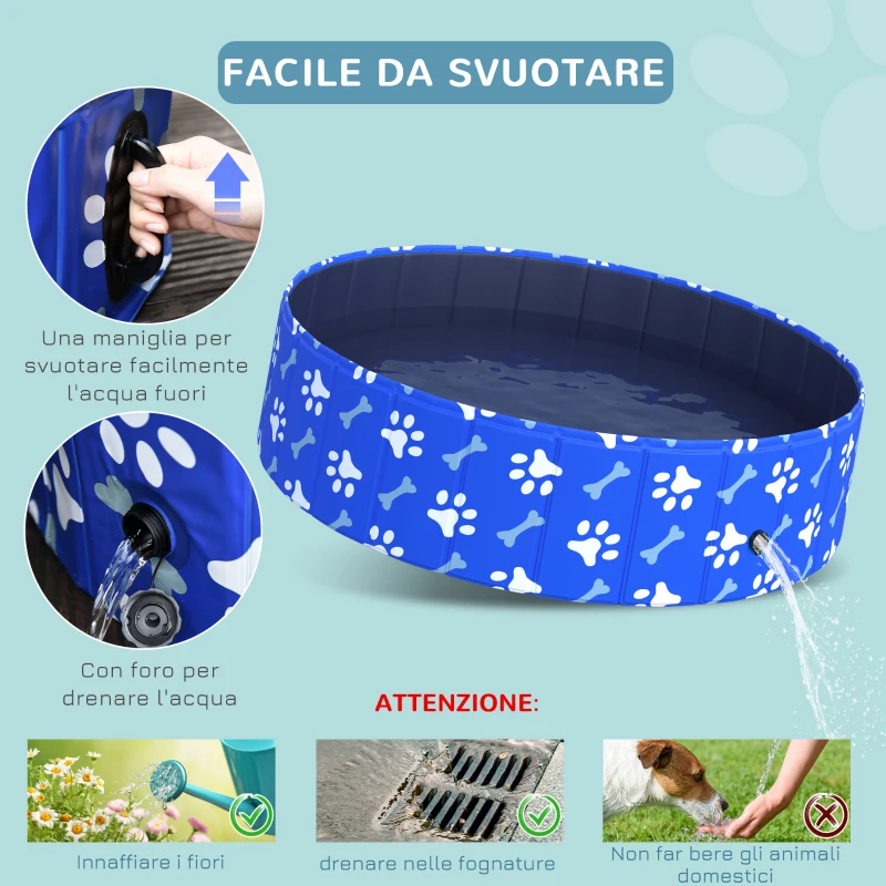 PawHut Piscina Rigida per Cani Taglia Media 65kg in Plastica Dura e Antiscivolo per Giardino o Interni, Blu Φ120x30cm