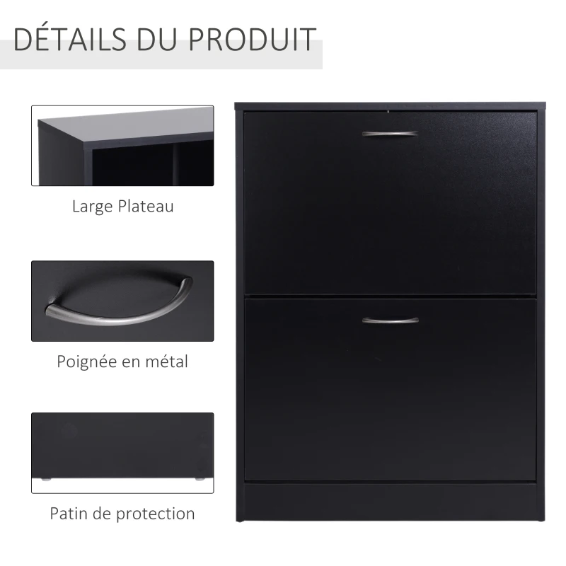 HOMCOM Armoire à Chaussures Meuble à Chaussures dim. 60L x 24l x 80H cm 2 Portes abattantes Noir