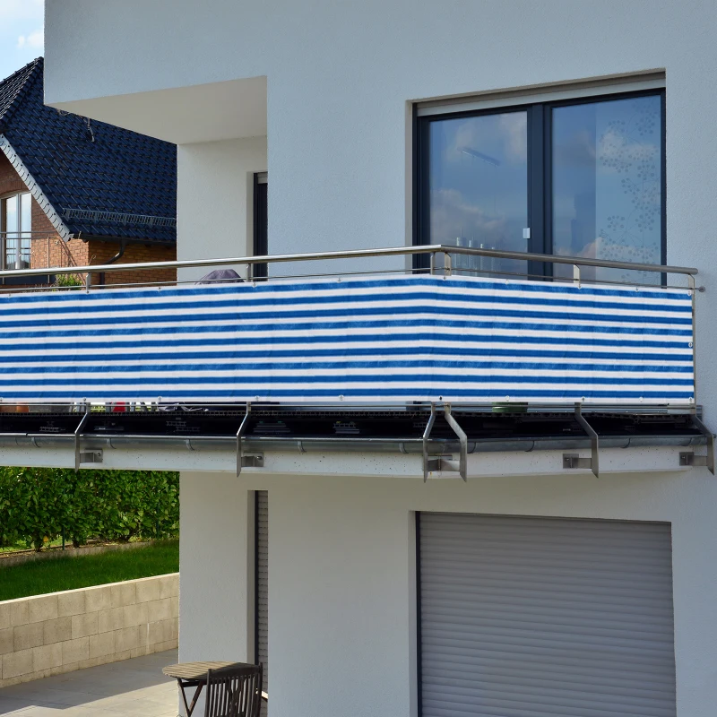 Telo Protettivo in HDPE, Copertura Frangivento per Balcone e Giardino, Bianco e Blu (5m x 0.9 m)