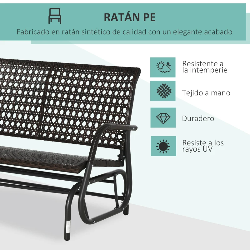 Outsunny Mecedora de Ratán de 2 Plazas Banco Balancín de Jardín con Balanceo Ergonómico y Marco de Metal para Terraza Balcón Exterior Patio Hotel Carga 220 kg 120x70x84 cm Marrón