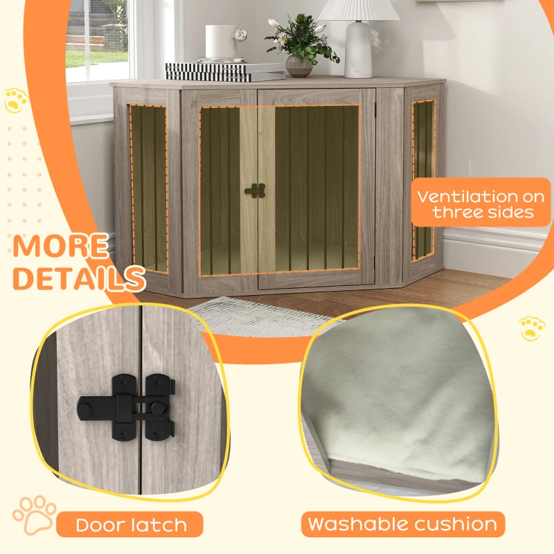 PawHut Dog Crate Furniture Side Table, with Cushion, 122 x 61 x 71cm - Walnut Brown