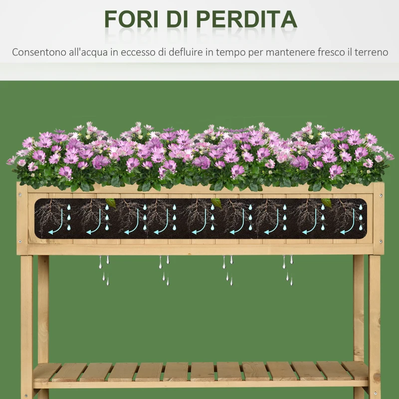 Outsunny Letto per Orto Rialzato in Legno Orto Pensile Urbano con 8 Griglie e Ripiano Inferiore per Piante da Giardino 120x60x81cm