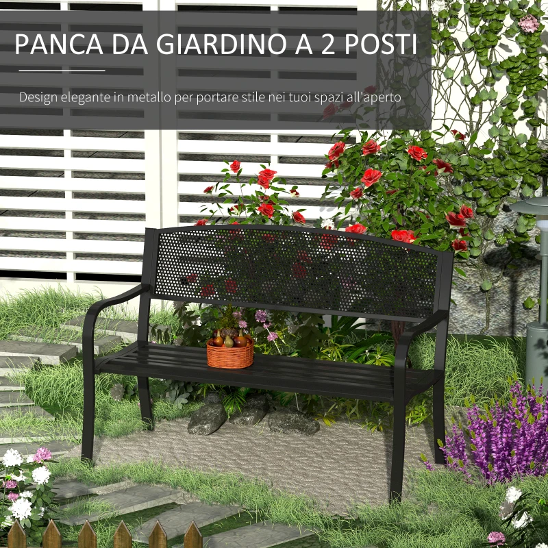 Outsunny Panchina da Esterno Panca da Giardino Max 240kg Metallo 127 × 60 × 85cm Nero
