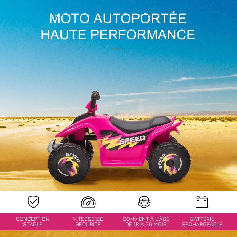 HOMCOM Quad électrique pour enfants 18-36 mois véhicule à batterie 6V avec marche avant et arrière 72 x 40 x 45,5 cm rose(m-4)