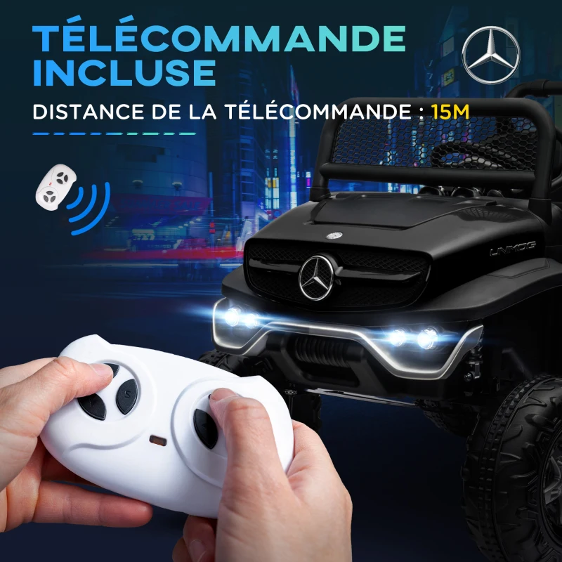 HOMCOM Voiture électrique 4x4 pour enfants de 3 à 8 ans Mercedes-Benz Unimog avec télécommande roues suspendues klaxons noir