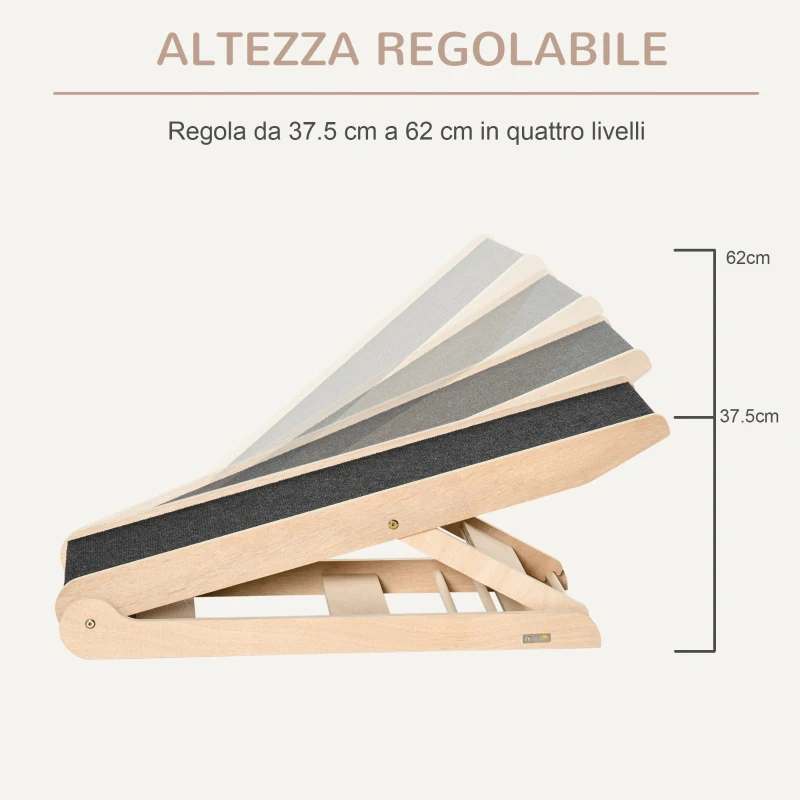 PawHut Rampa per Cani Pieghevole e Antiscivolo con Altezza Regolabile su 4 Livelli per Animali fino 15kg