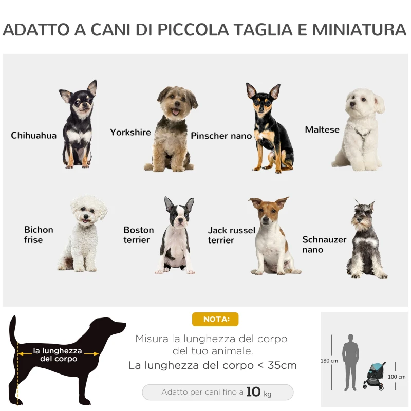 PawHut Passeggino per Cani Piccoli Pieghevole a 3 Ruote con Copertura Antipioggia e Cestino, Verde Scuro
