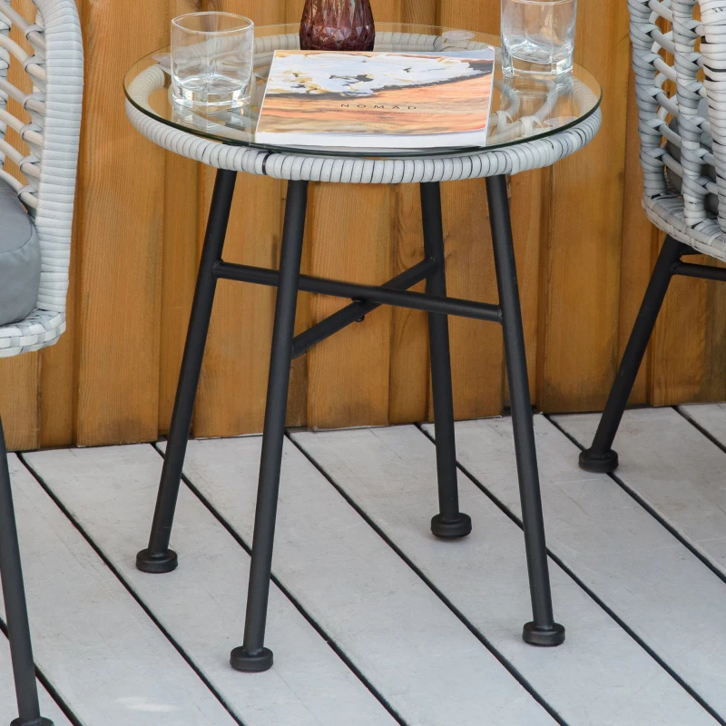 Outsunny Set Mobili da Giardino in Rattan Sintetico Stile Boho Chic con 1 Tavolino e 2 Sedie, Grigio