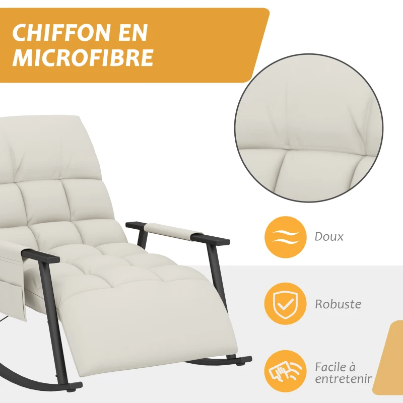HOMCOM Fauteuil à bascule, fauteuil allaitement repose-pieds et dossier réglables capacité 120 kg 60 x 134 x 70 cm crème