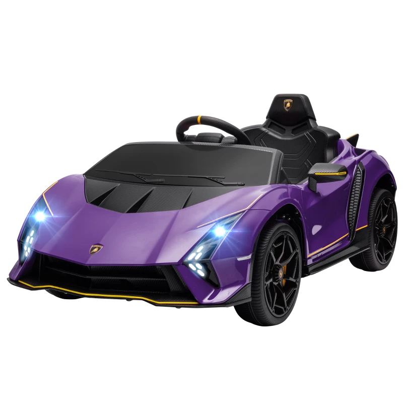 AIYAPLAY 12V Lamborghini Autentica Licensed Kids Electric Car with Remote Control, Four Suspension Wheels, Soft Start, Purple
