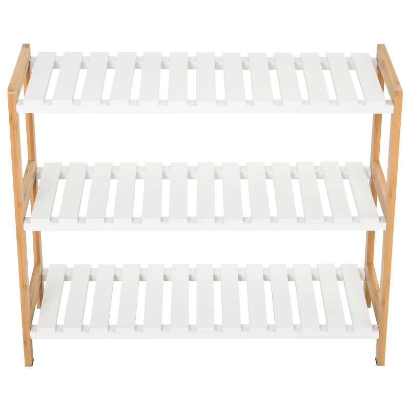 HOMCOM 3-Tier Shoe Rack Wood Frame Slatted Shelves Spacious Open Hygienic Storage Home Hallway Furniture Family Guests 70L x 26W x 57.5H cm - Natural