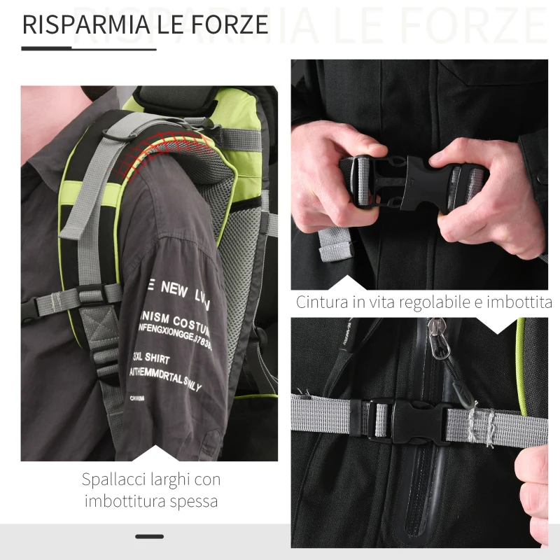 HOMCOM Zaino Porta Bimbo 6-36 Mesi per Trekking, Pieghevole, Impermeabile e con Tettuccio Rimovibile 38x77x87.5cm, Verde