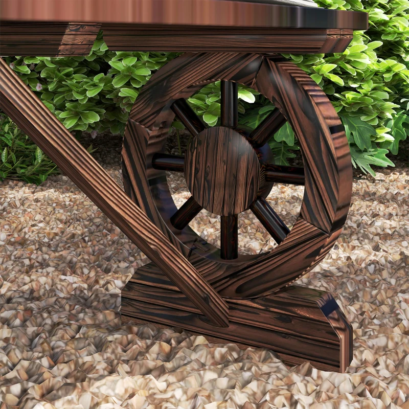 Outsunny Banco de de Madera con 2 Ruedas Decorativas Estilo Rústico Carga 200 kg 120x29x39 cm Carbonizado