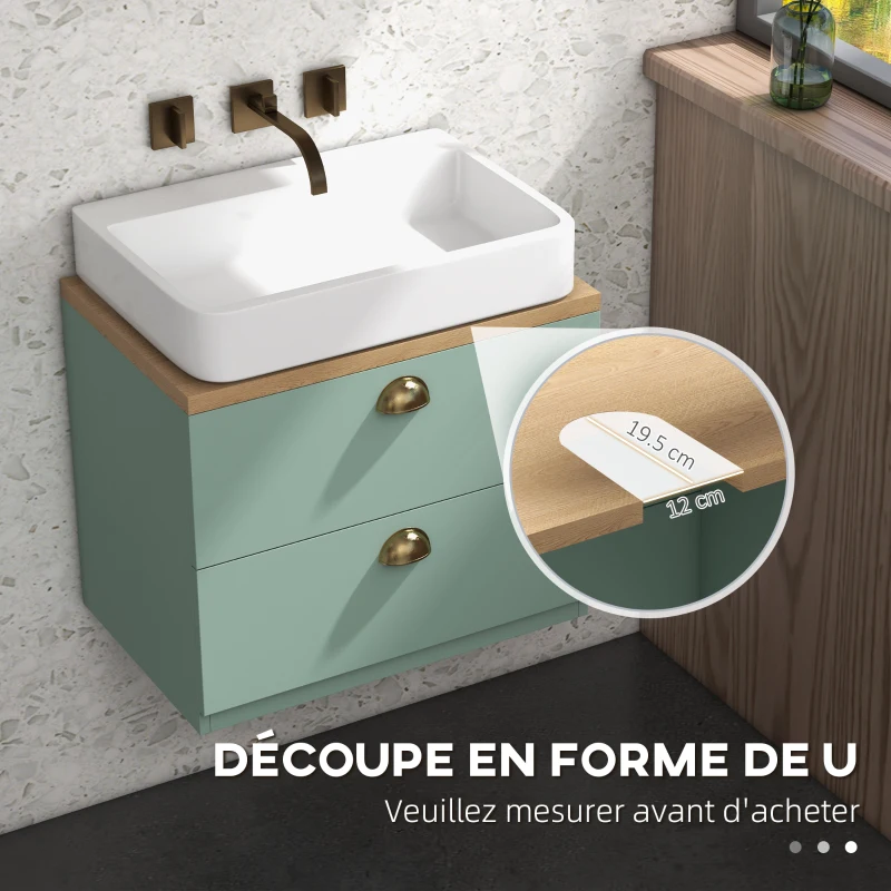 kleankin Ensemble de meubles de salle de bain avec étagères réglables 2 tiroirs design scandinave vert