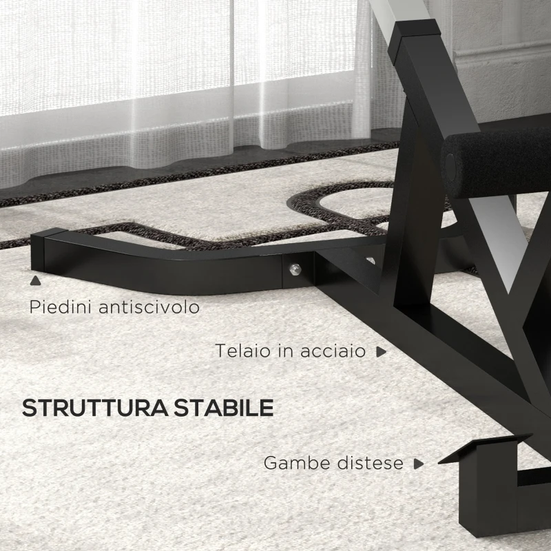 SPORTNOW Sedia Romana ad Altezza Regolabile con Imbottitura Spessa, in Acciaio e PU, 126x70x67-84 cm, Nera