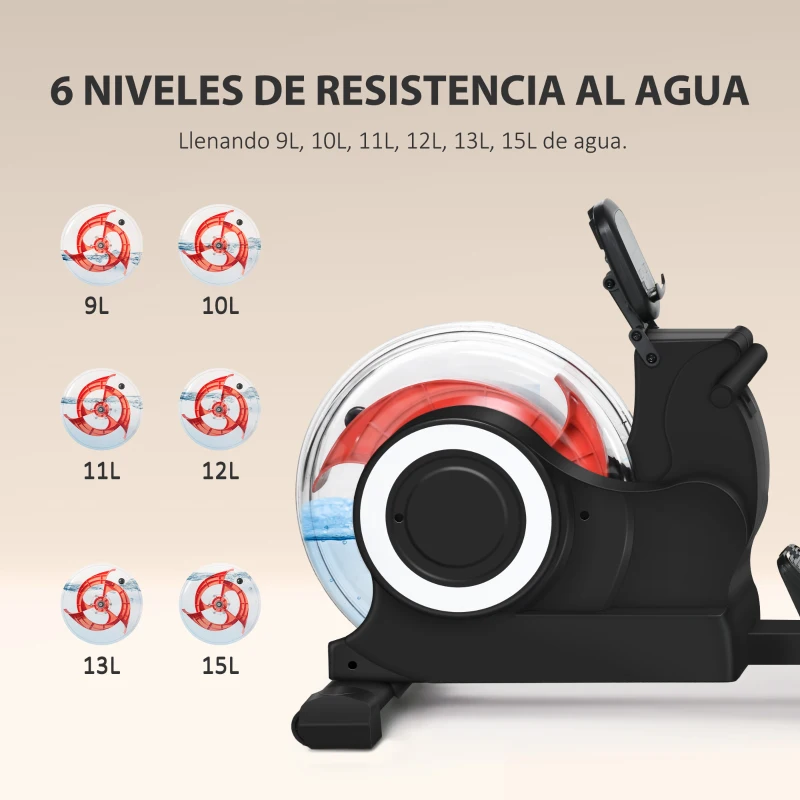 SPORTNOW Máquina de Remo para Casa Plegable con 6 Niveles de Resistencia al Agua Pantalla LCD Ruedas Negro