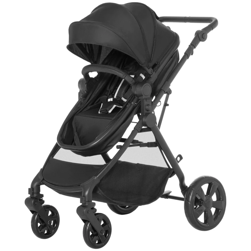 HOMCOM Foldable Baby Stoller, with Reclining Backrest, Adjustable Canopy, for Ages 0-36 Months - Black