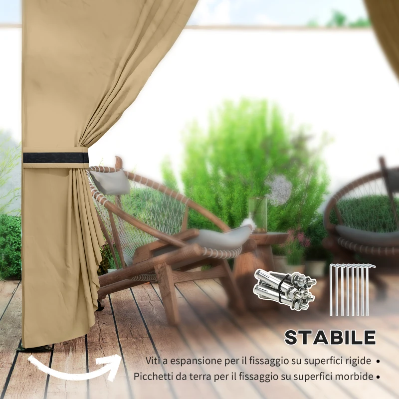 Outsunny Gazebo da Giardino 3.4x3.4m con Pareti, Protezione UV e Tetto a 2 Livelli, Beige
