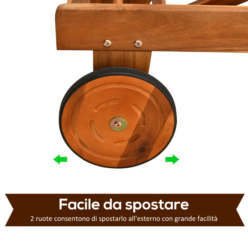 Outsunny Sdraio da Giardino con Schienale Regolabile con Ruote Balcone in Legno di Acacia 198x60x88/80/69/45cm
