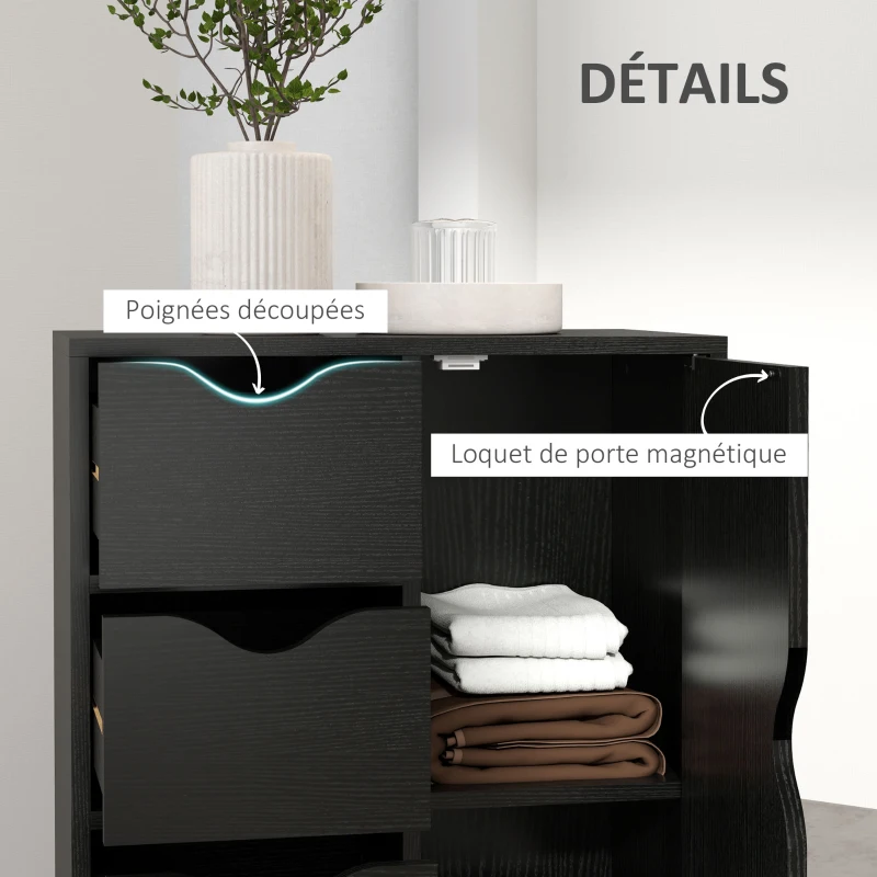 HOMCOM Meuble de rangement buffet commode 1 placard et 4 tiroirs, en bois, pour salon, cuisine, entrée, salle à manger, noir