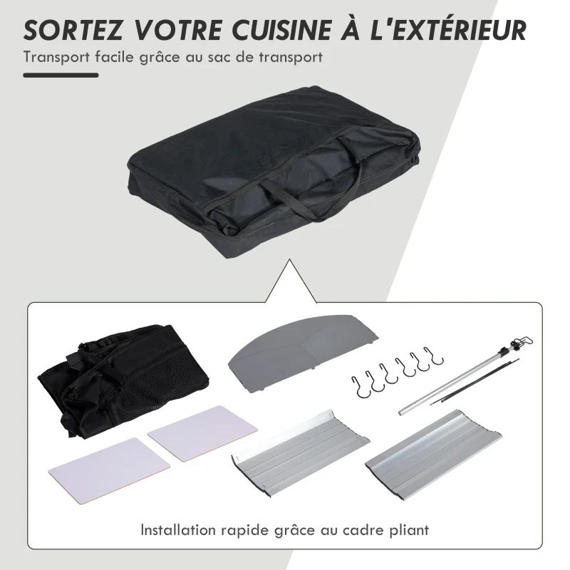 Outsunny Meuble de Cuisine pour le camping avec rangement, table d'extérieur pliante portable en aluminium avec sac de transport