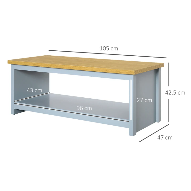 HOMCOM Coffee Table with Storage, Centre Table with Open Shelf and Wood Effect Tabletop, Rustic Living Room Table, Grey