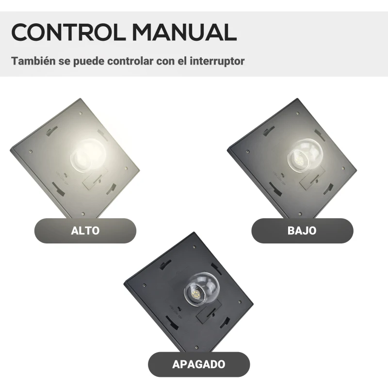 Outsunny Farola Solar de Jardín con 3 Luces LED Impermeable IP44 Sensor de Noche Farol de Exterior 51,5x47x182,5cm Negro