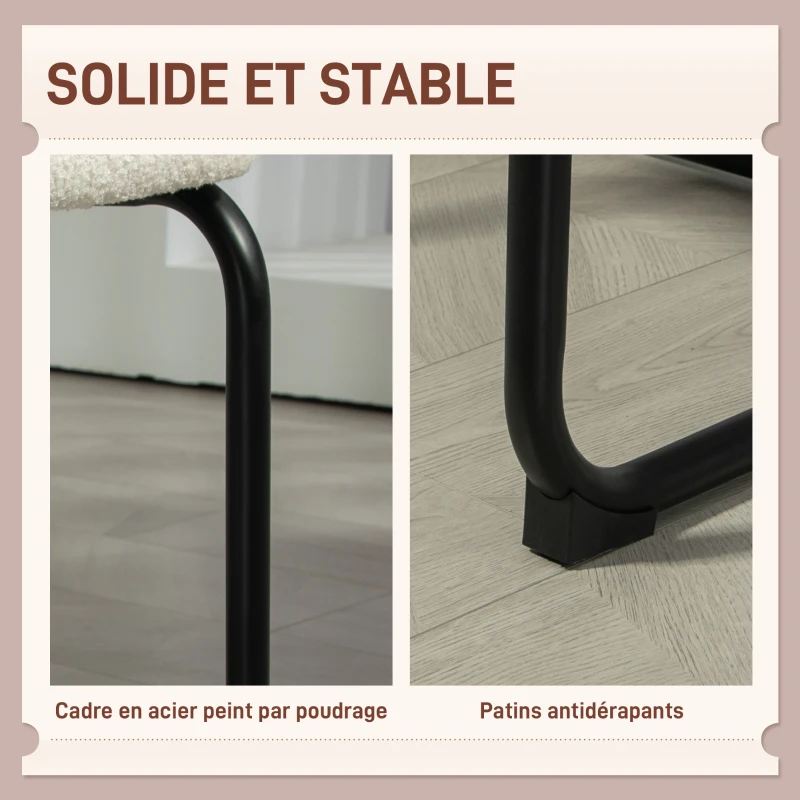 HOMCOM Chaise salle à manger, chaise de cuisine avec revêtement en effet laine boucleé, siège rembourré et pieds en acier crème