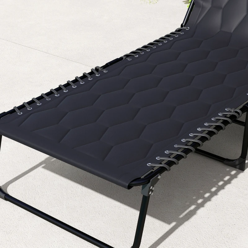 Outsunny Lot de 2 transats pliables avec dossier inclinable 5 positions - appui-tête et revêtement matelassé tissu Oxford - noir