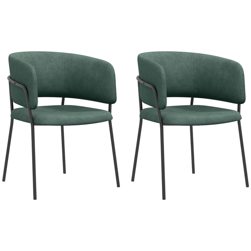 HOMCOM Lot de 2 chaises de salle à manger pieds en acier, assise rembourrée en tissu aspect velours, vert