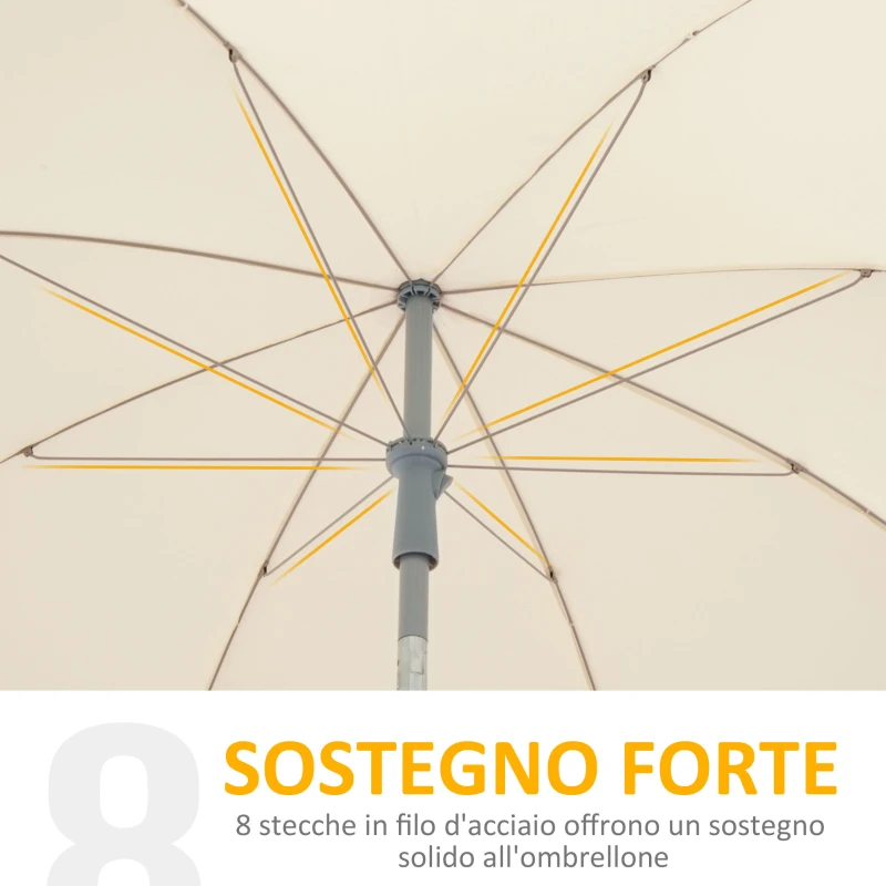 Outsunny Ombrellone da Esterno 2x2.3 m Portatile con Tettuccio Inclinabile, in Metallo e Poliestere, Crema