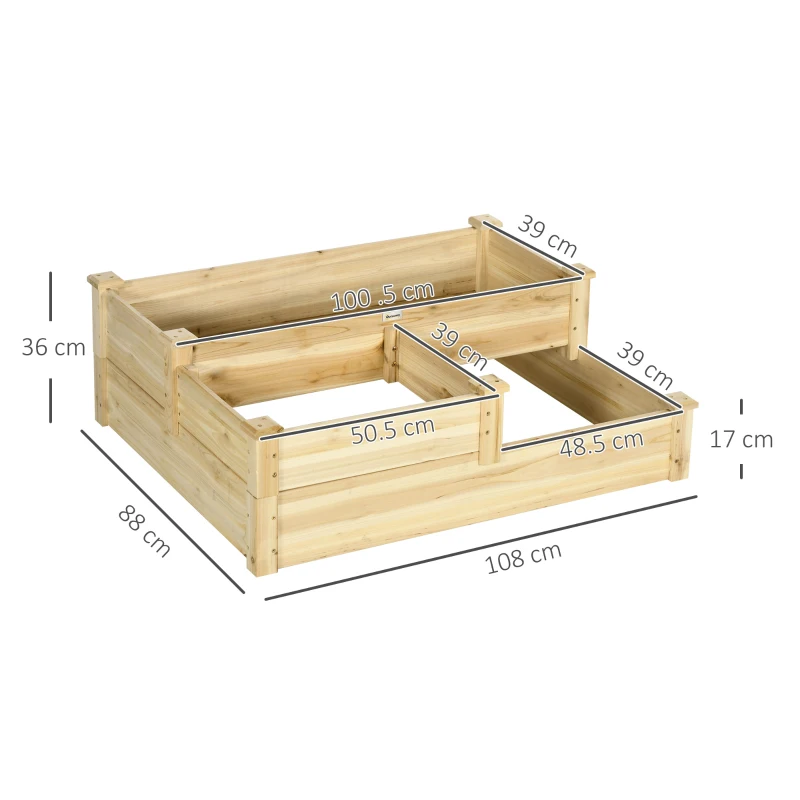 Outsunny Carré potager en bois jardinière extérieure en escalier 3 niveaux design sans fond 108 x 88 x 36 cm bois naturel