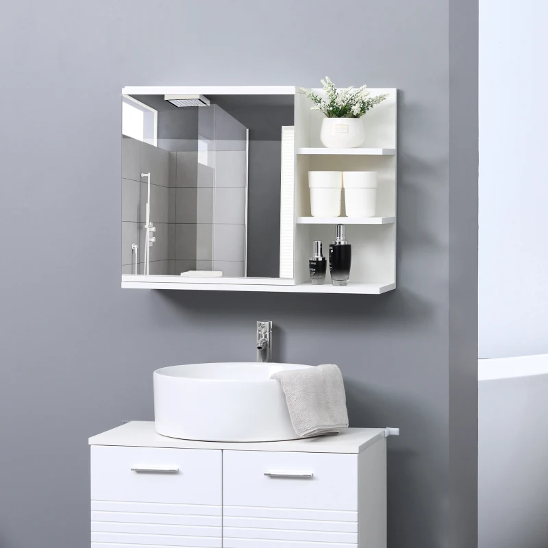 kleankin Armoire Miroir de Salle de Bain avec étagère 3 étagères latérales kit Installation Murale fourni en Bois Aspect Blanc