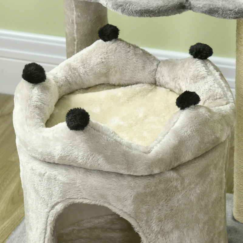 PawHut Albero Tiragraffi per Gatti con Casetta e Lettino, Rivestimento Peluche e Gioco, 48x48x86cm, Grigio