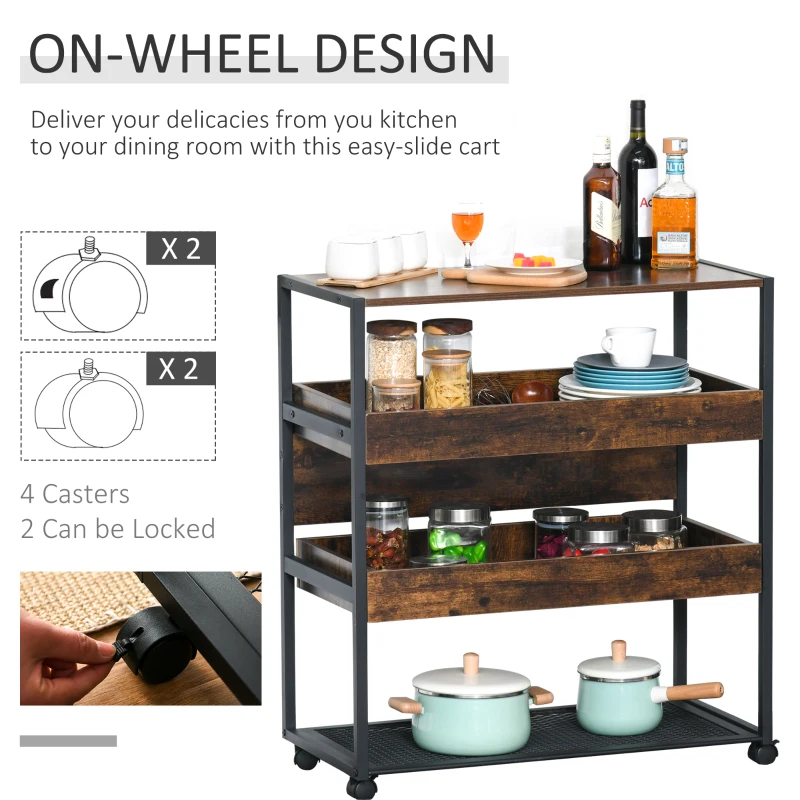 HOMCOM 4-Tier Kitchen Cart Storage Trolley with Wheels Shelves and Brakes Industrial Style, Kitchen, Dining & Living Room